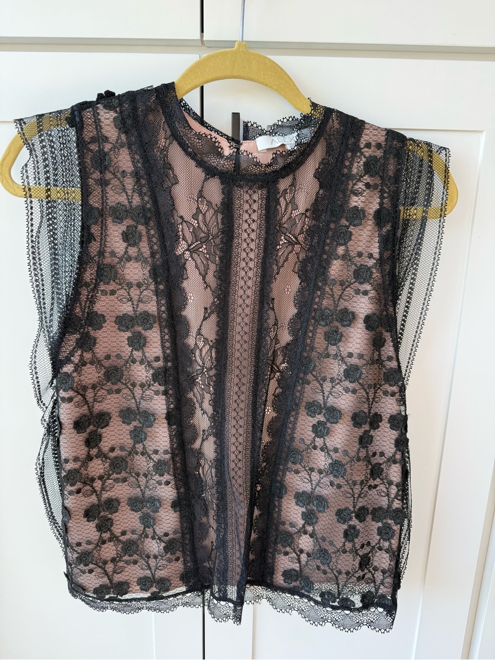 Alexis Black Floral Lace Sleeveless Top with Nude Lining
